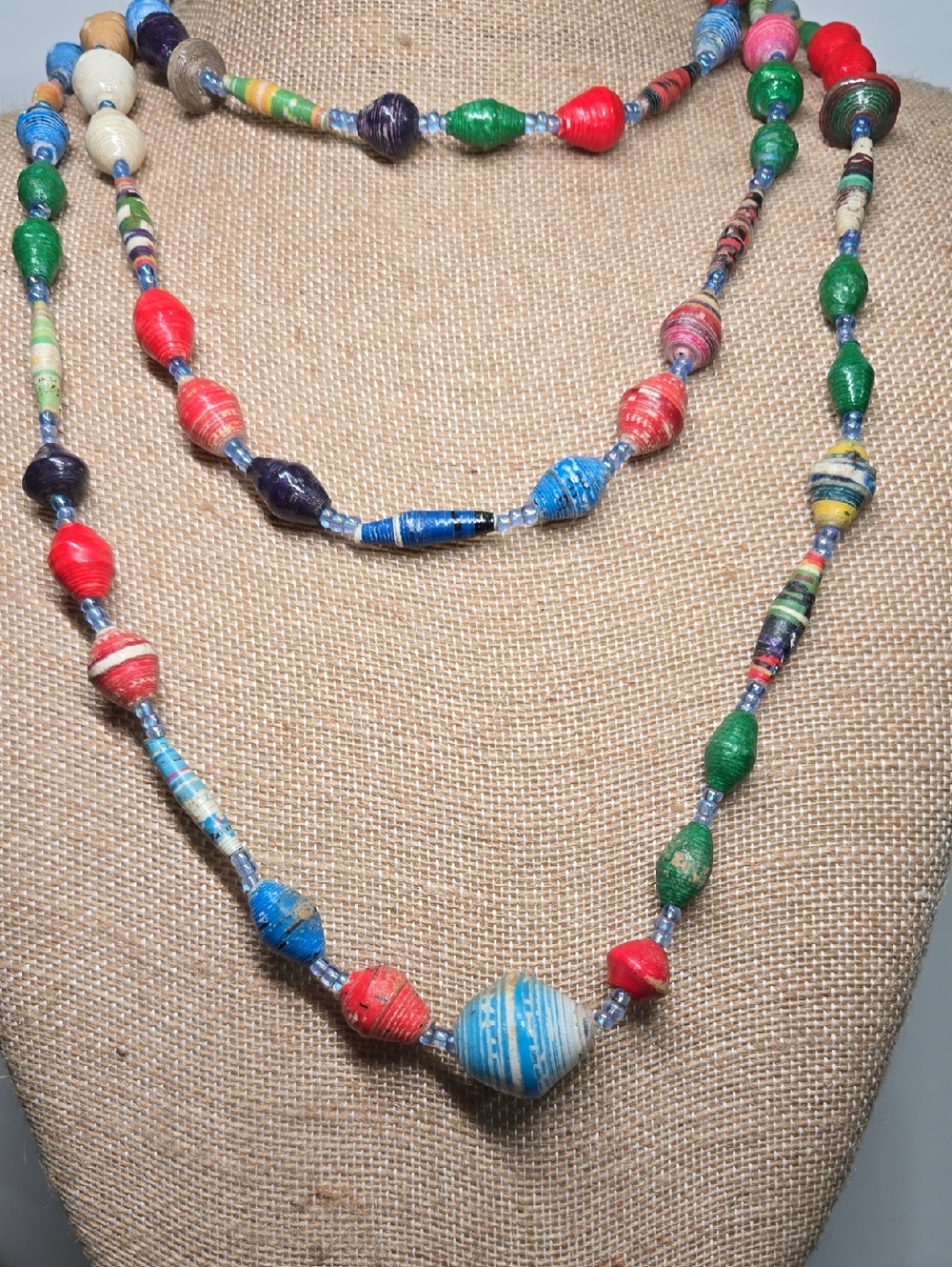 Vintage Handmade Multicolor Paper Bead Necklace - Artisan Unisex Jewelry